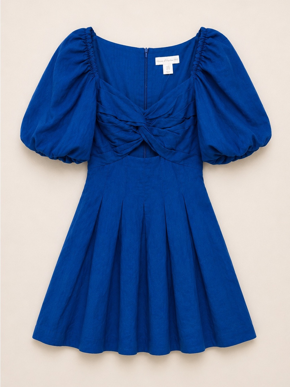 House of Harlow 1960 Blue Linen Blend Puff Sleeve Cutout Mini Dress Size 6 NWT